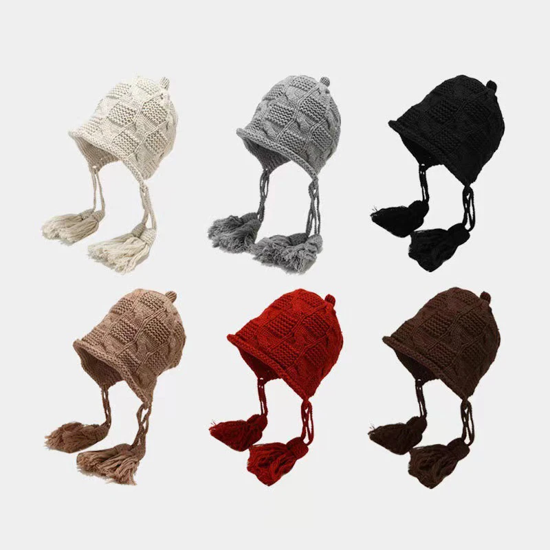 Infant Beanie Hat With Ears - Kışlık Sıcak Bebek Örgü Şapkası Düz