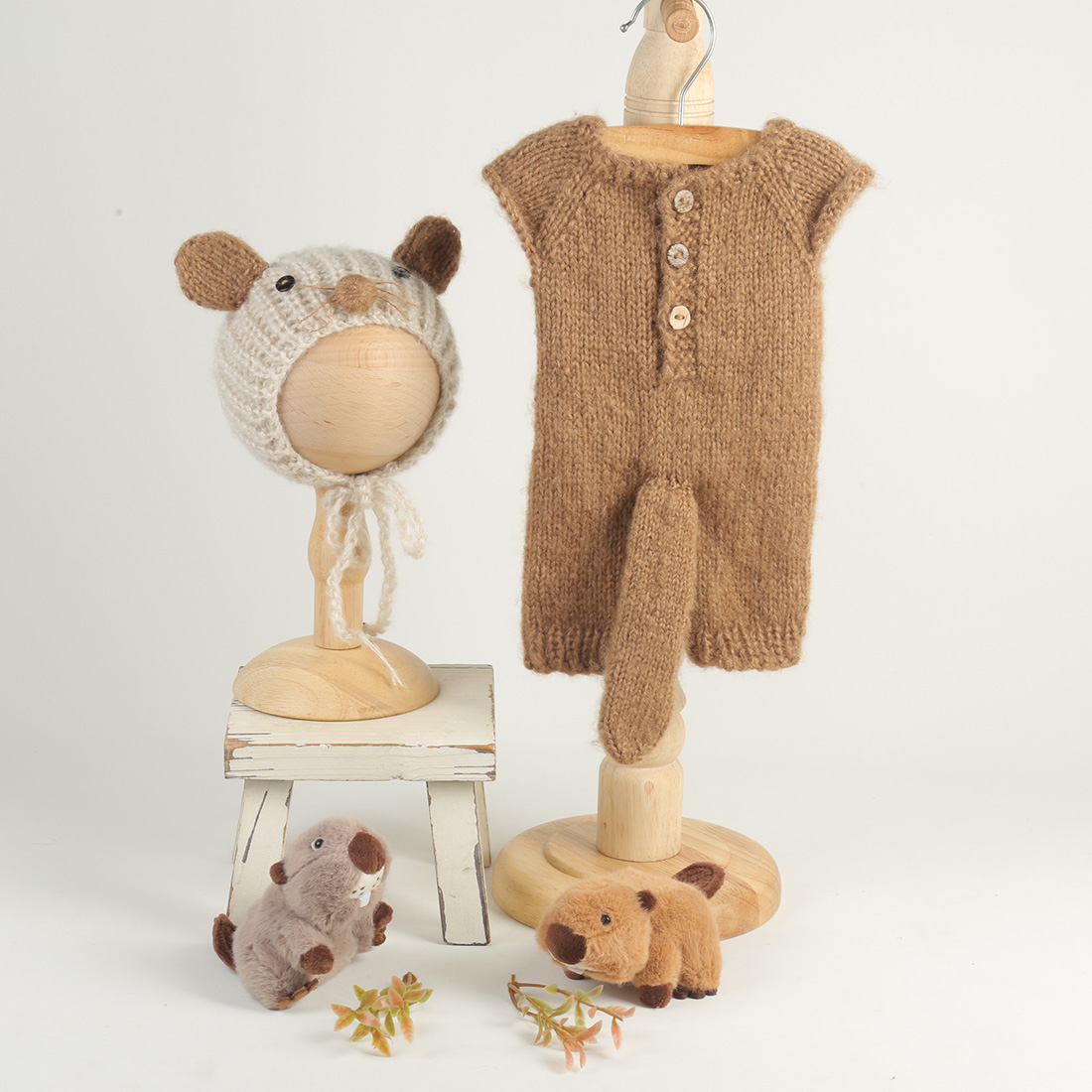 Infant Photography Props Outfit - Örme Kunduz Yenidoğan Fotoğrafçılığı Aksesuar Seti,