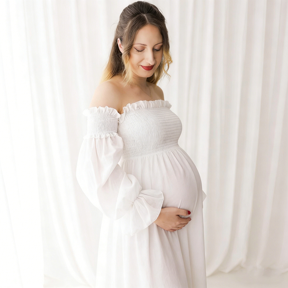 Maternity Wear - Hamile Elbisesi Fotoğraf Çekimi Beyaz Omuzları