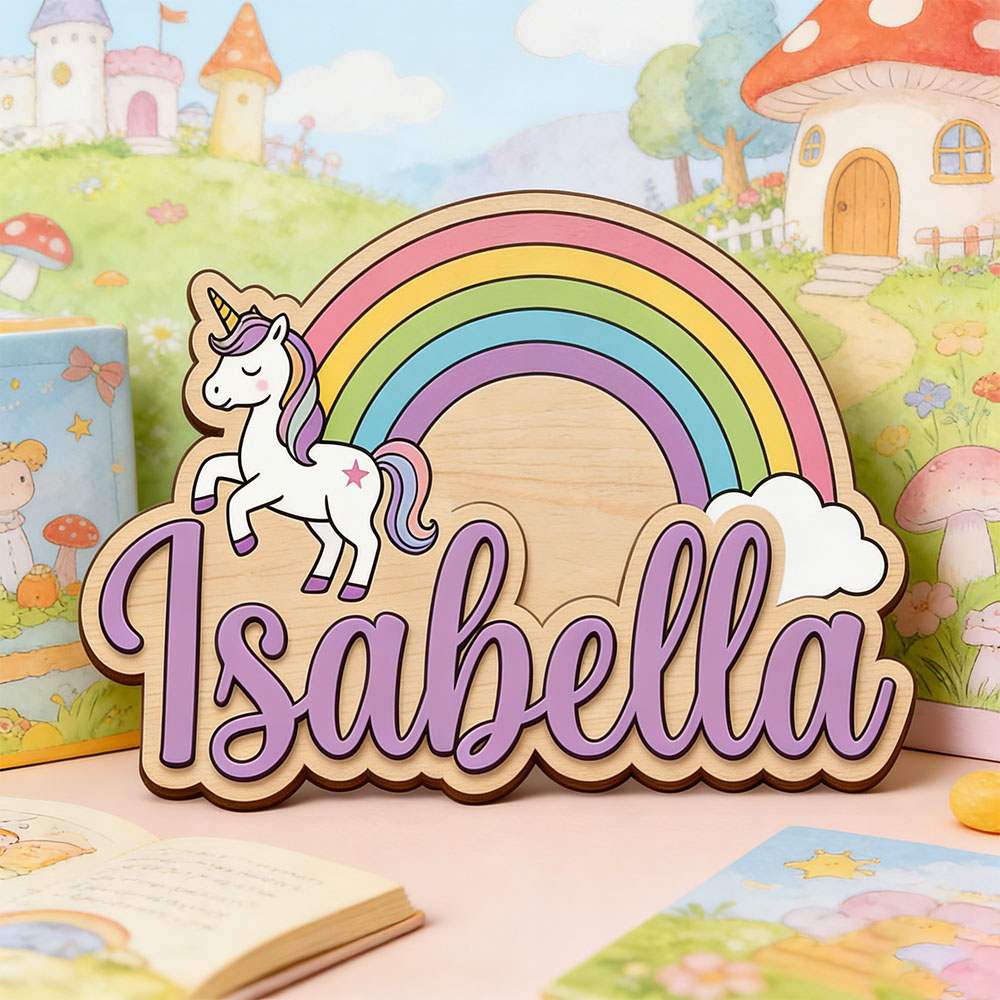 Nursery - Unicorn ve Pastel Gökkuşağı Özel İsimli