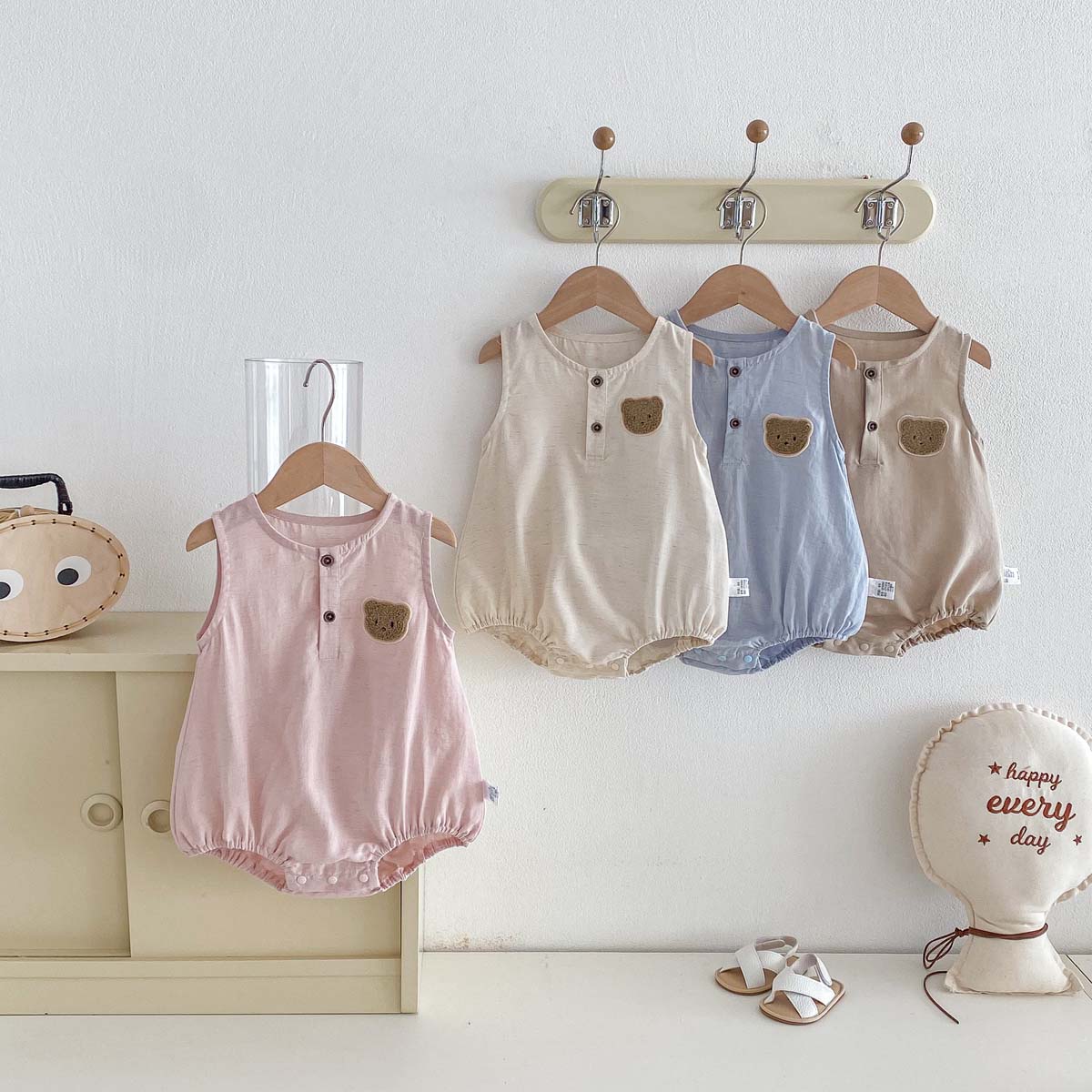 Bebek Yazlık Ayı Desenli İnce  - Baby Summer Linen Sleeveless Jumpsuit incelemesi ve fiyatı